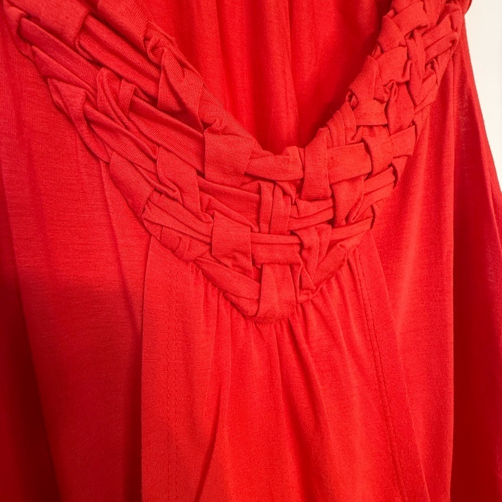 ANNE KLEIN Red Orange Sleeveless Braided Neckline Blouse - Picture 5 of 7